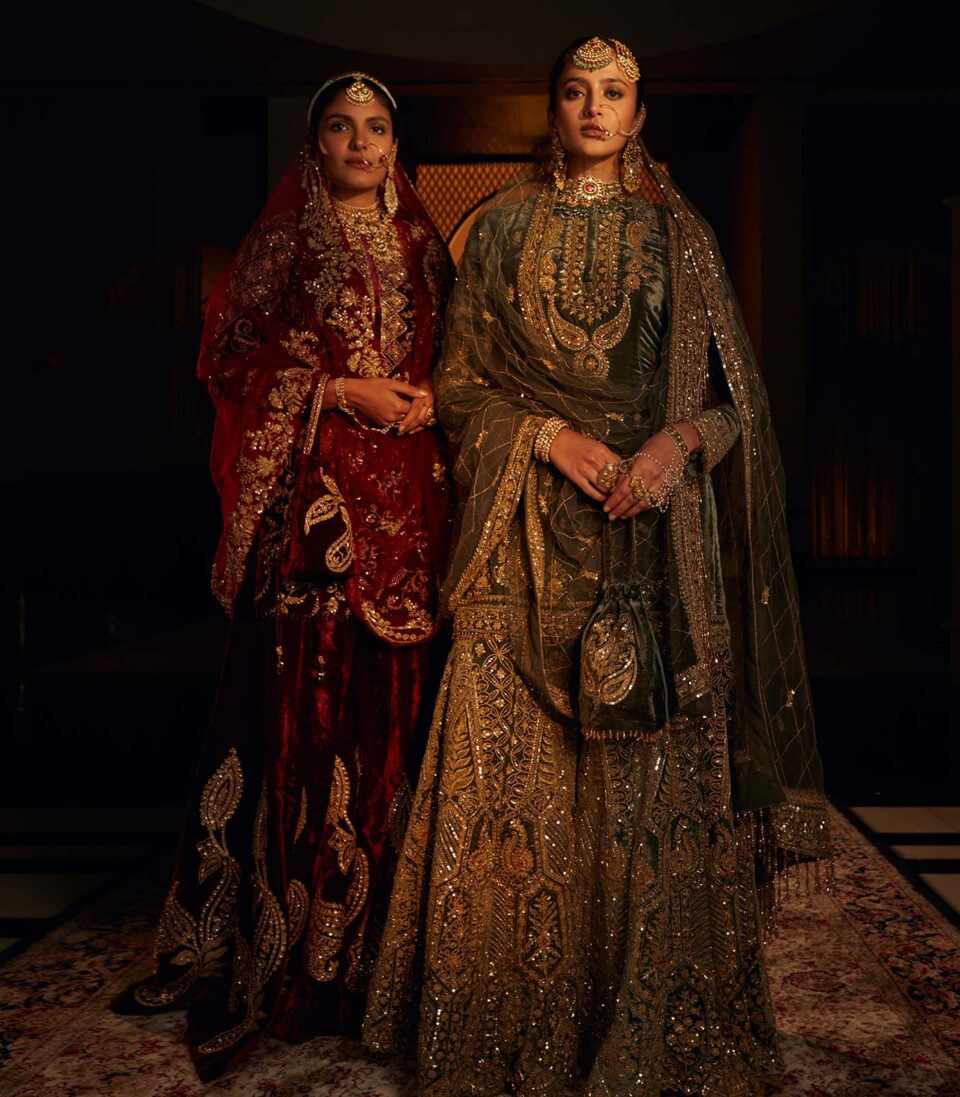 Wine Bridal Sharara Set