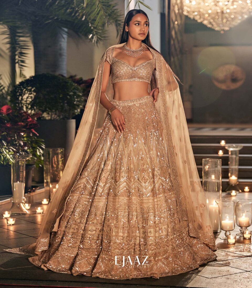 Ivory and rose gold lehenga
