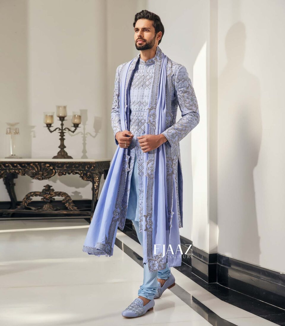 Persian Blue sherwani set