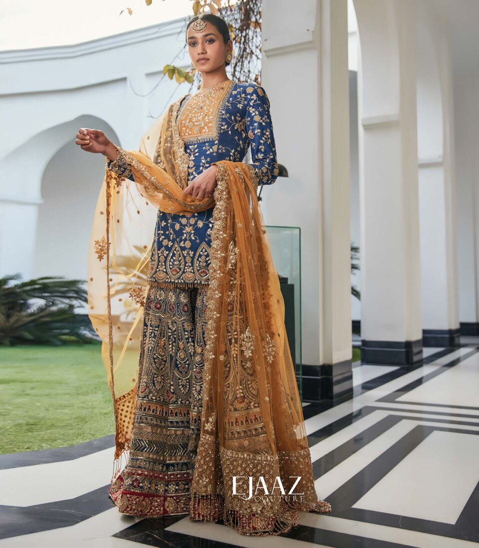 Blue and Mustard Gharara Set