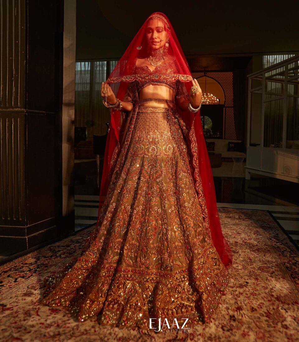 Olive Lehenga with veil dupatta