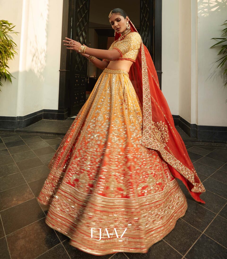 Ombré honey and Saffron Lehenga Set