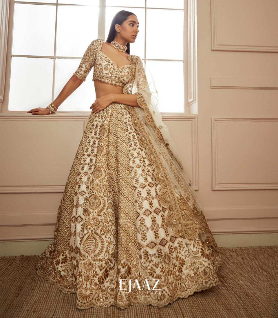 Ivory and Antique Gold Lehenga Set